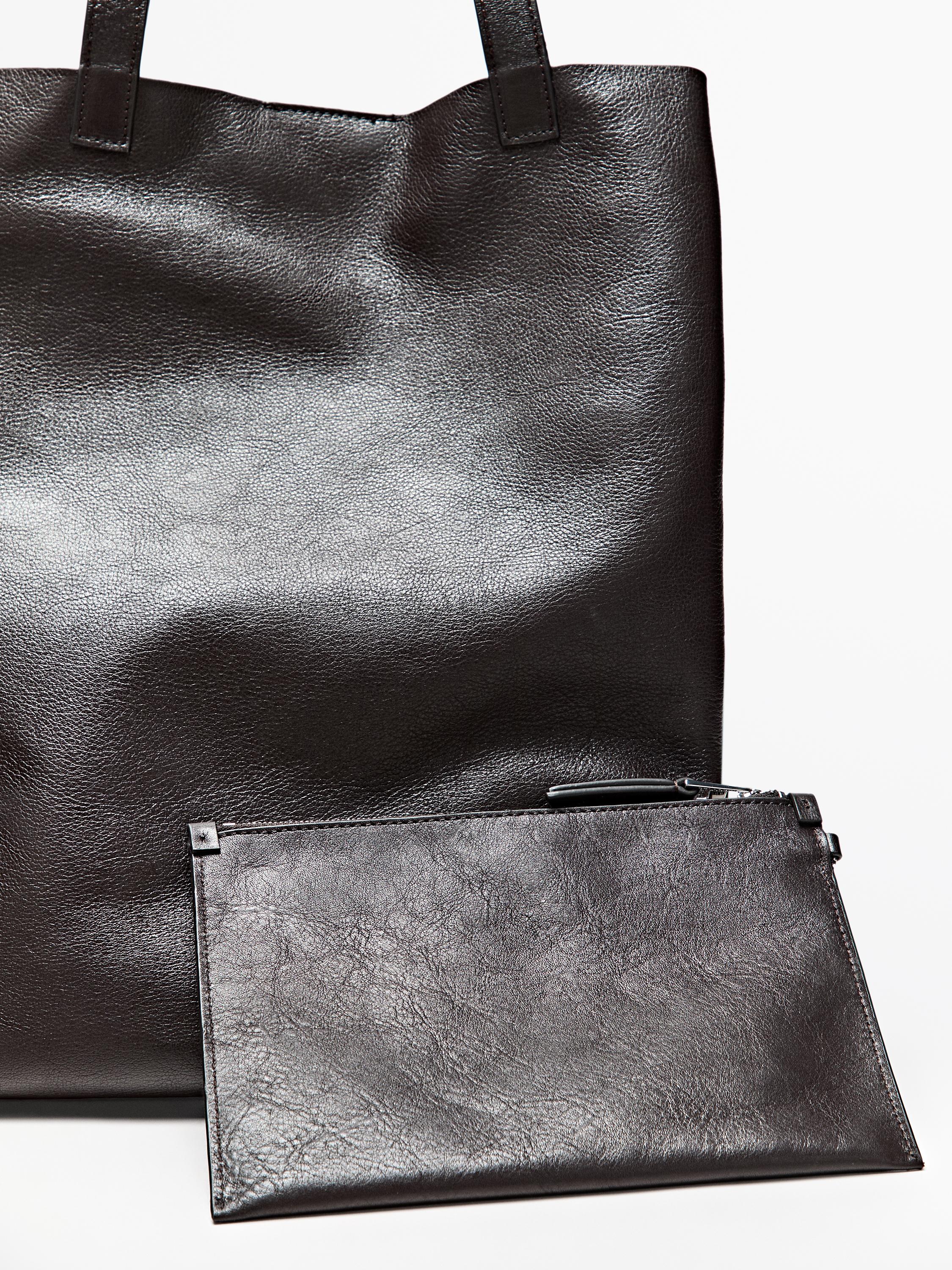 Nappa leather tote bag with clutch detail